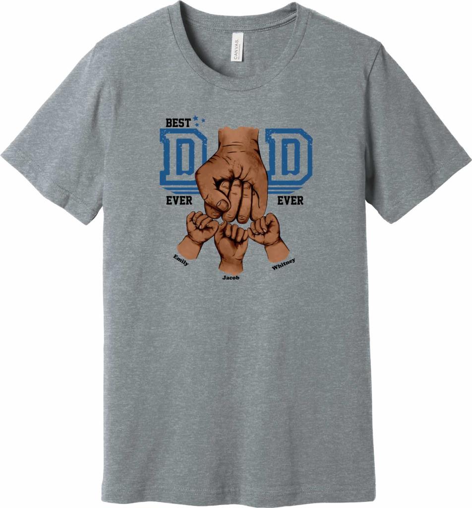 Personalized Best Dad Ever Dark Fist Bump T-Shirt Kid's Hands Names Dad Gift