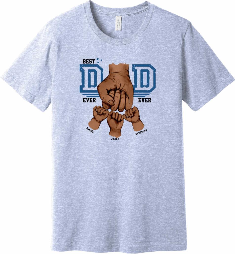 Personalized Best Dad Ever Dark Fist Bump T-Shirt Kid's Hands Names Dad Gift