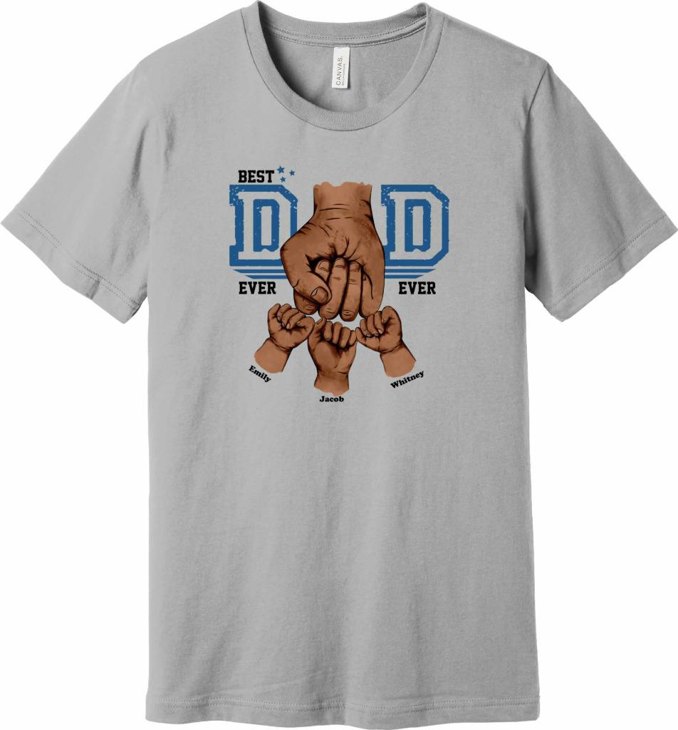 Personalized Best Dad Ever Dark Fist Bump T-Shirt Kid's Hands Names Dad Gift