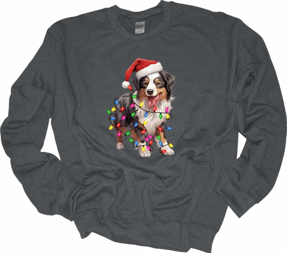 Australian Shepherd Christmas Lights Sweatshirt Aussie Australian Dog Shirt