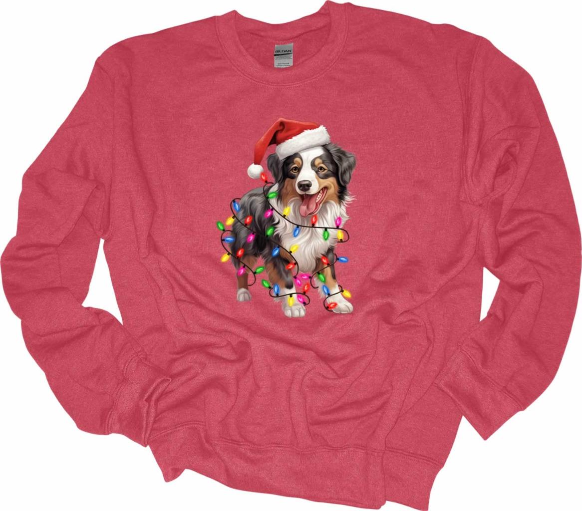 Australian Shepherd Christmas Lights Sweatshirt Aussie Australian Dog Shirt