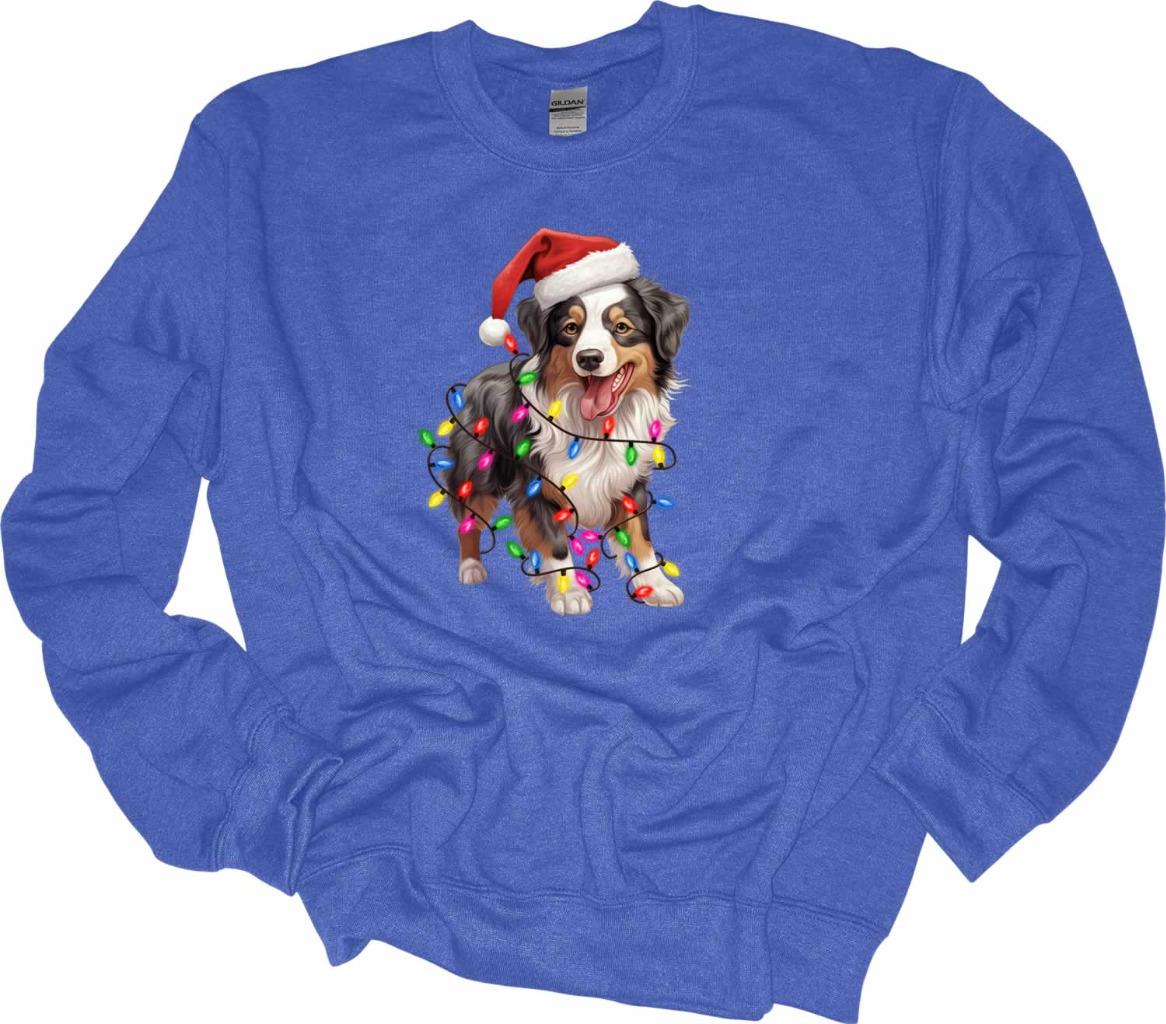 Australian Shepherd Christmas Lights Sweatshirt Aussie Australian Dog Shirt