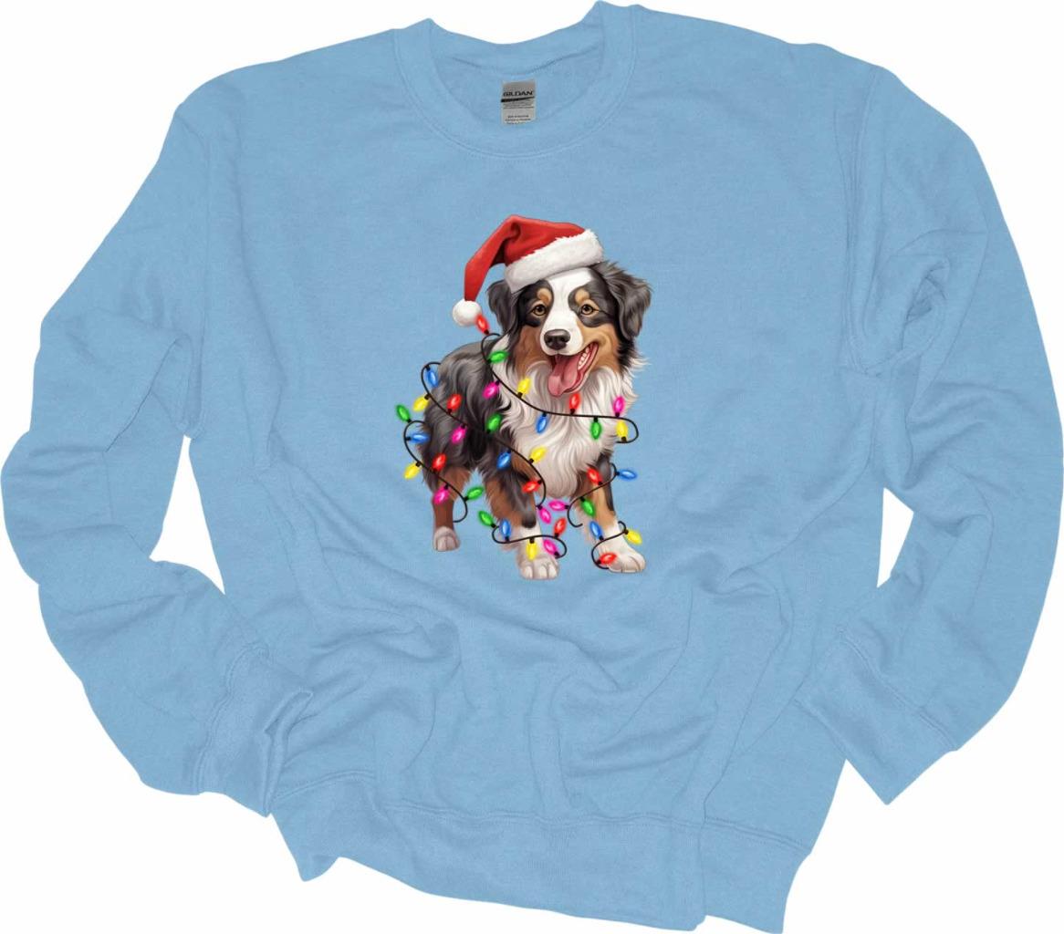 Australian Shepherd Christmas Lights Sweatshirt Aussie Australian Dog Shirt