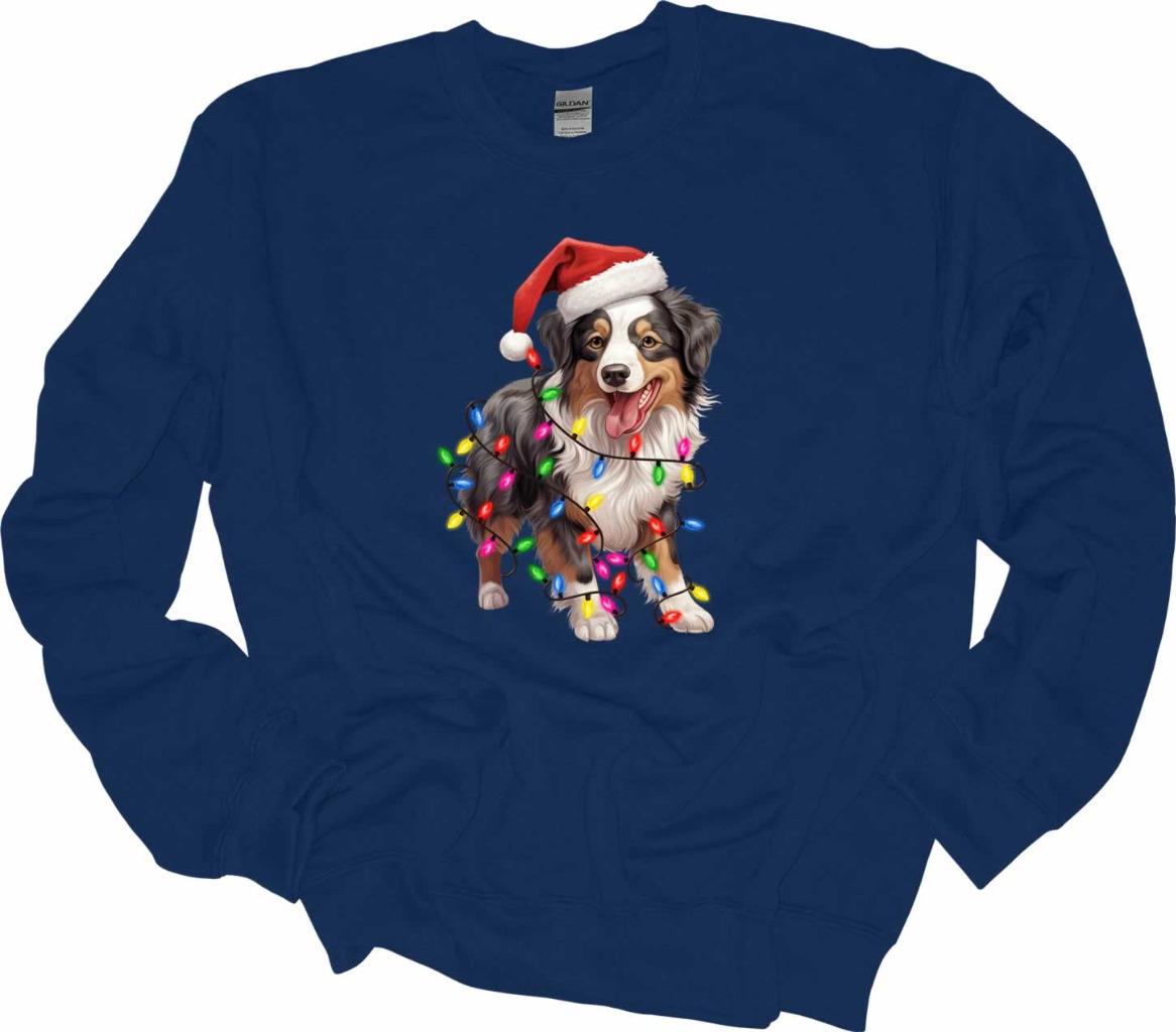 Australian Shepherd Christmas Lights Sweatshirt Aussie Australian Dog Shirt