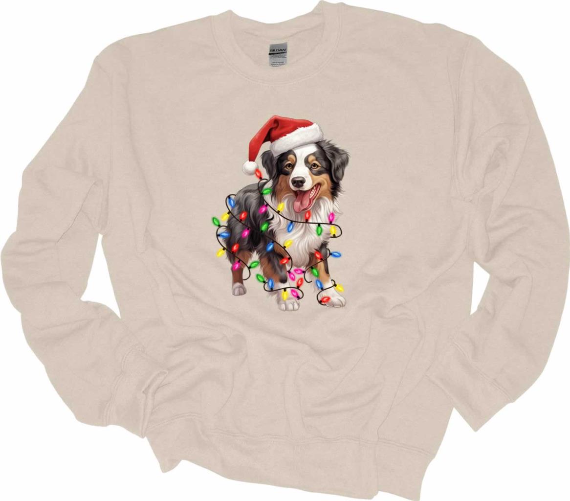 Australian Shepherd Christmas Lights Sweatshirt Aussie Australian Dog Shirt