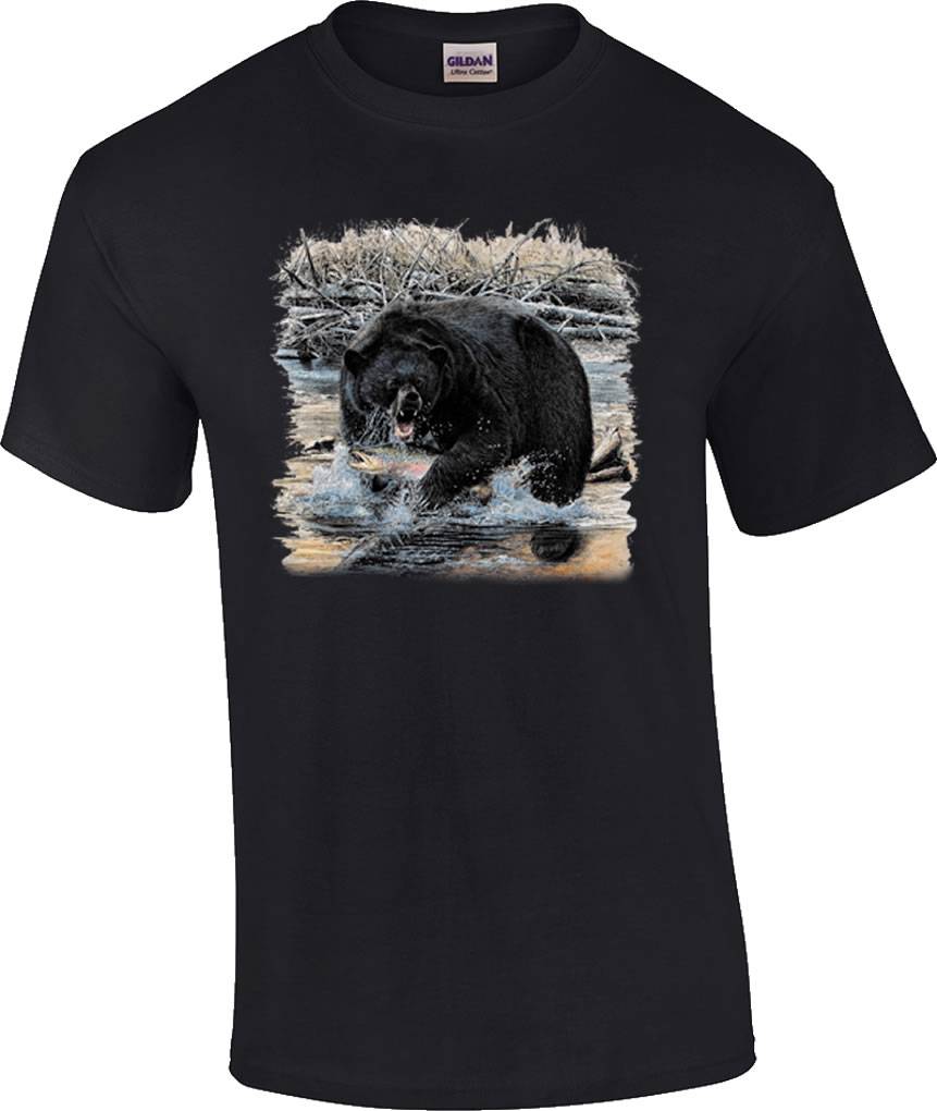 Wild Animal Wildlife Grizzly Black Bear Fishing T-Shirt