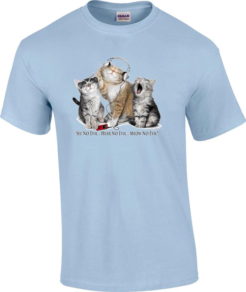 Funny See No Evil Hear No Evil Meow No Evil Kitten Kitty Cat T-Shirt | eBay