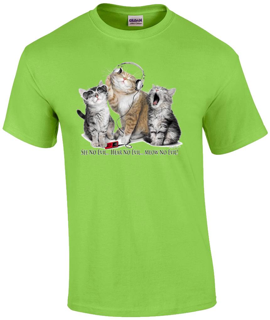 Funny See No Evil Hear No Evil Meow No Evil Kitten Kitty Cat T-Shirt | eBay