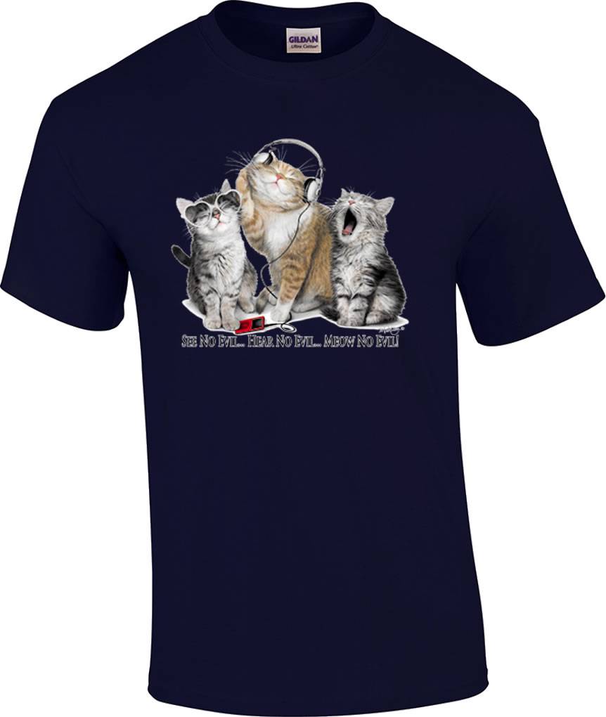 Funny See No Evil Hear No Evil Meow No Evil Kitten Kitty Cat T-Shirt | eBay