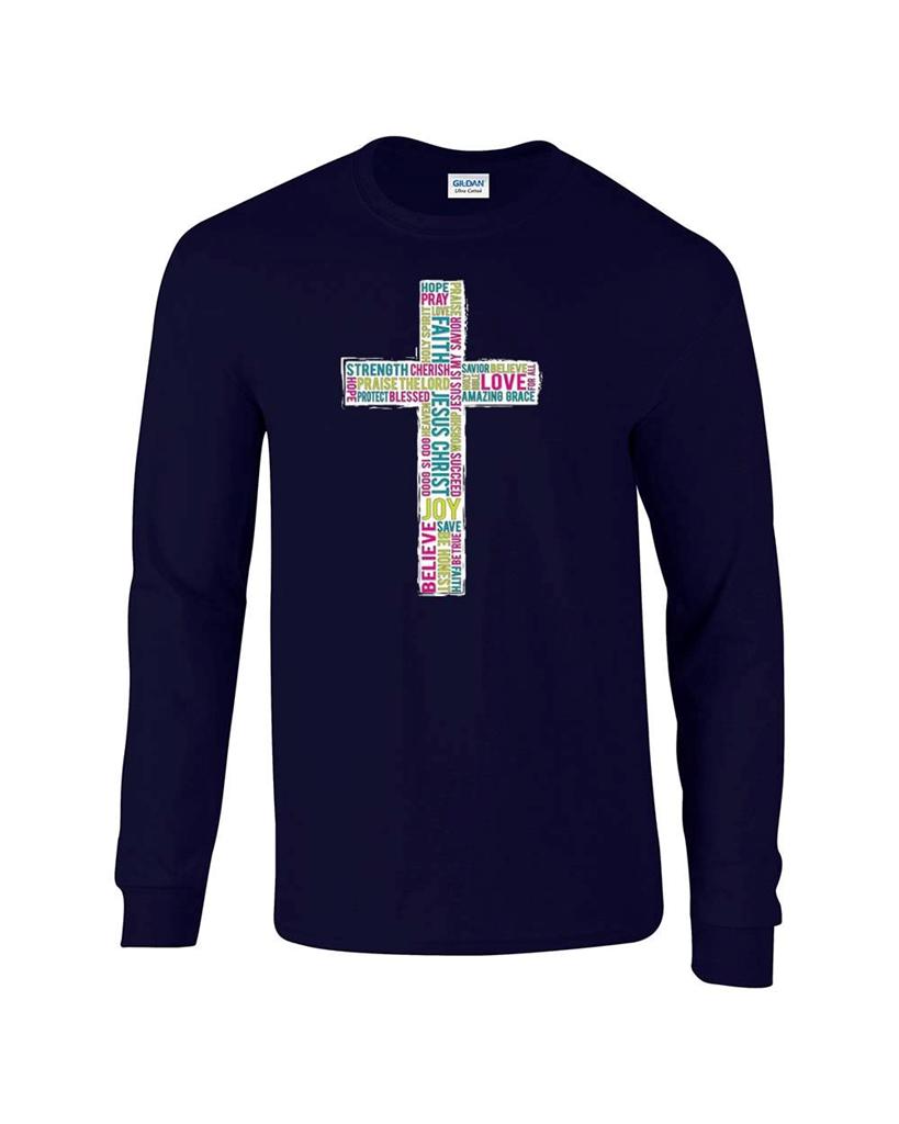 Religious Christian Word Cross Faith Jesus Christ Long Sleeve T-Shirt ...