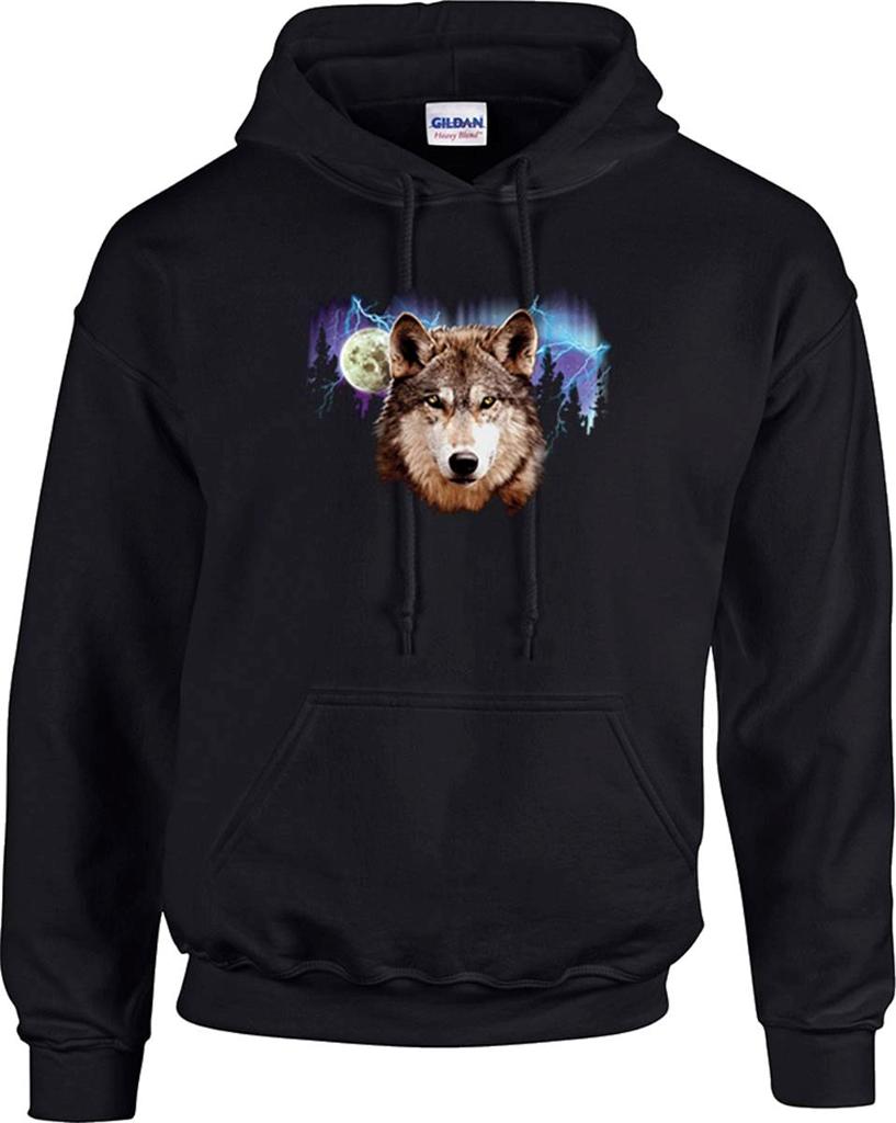 Wolf Lightning Night Moon Wolves Hooded Hoodie Sweatshirt | eBay