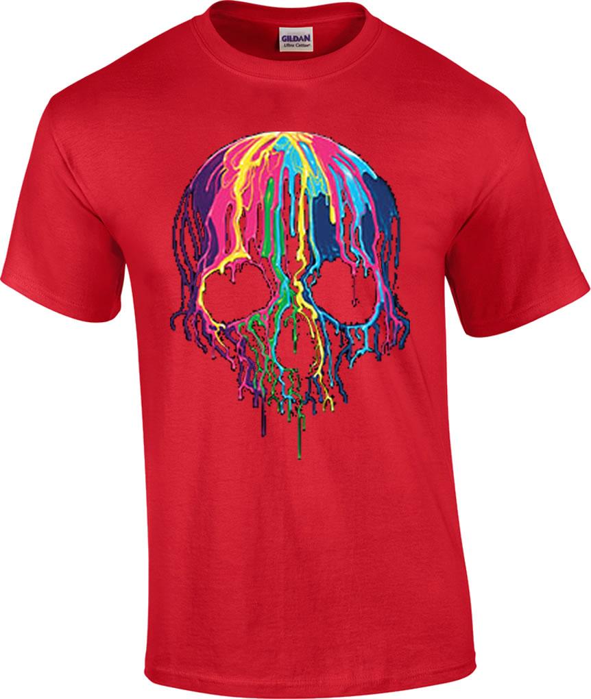 MELTING CROSSBONES T-Shirt Biker Tee ~ Colorful Neon Skull ~ Dripping Blood 