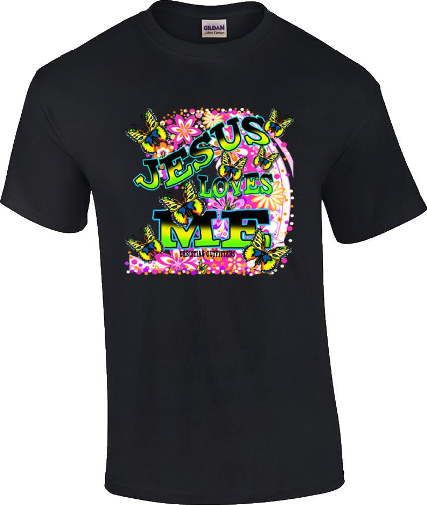 Christian Neon Jesus Loves Me Butterfly Inspirational T-Shirt
