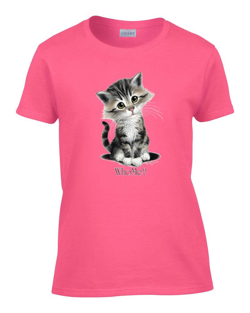 Ladies Cute Funny Who Me? Kitty Cat Kitten Women's T-Shirt Tee | eBay
