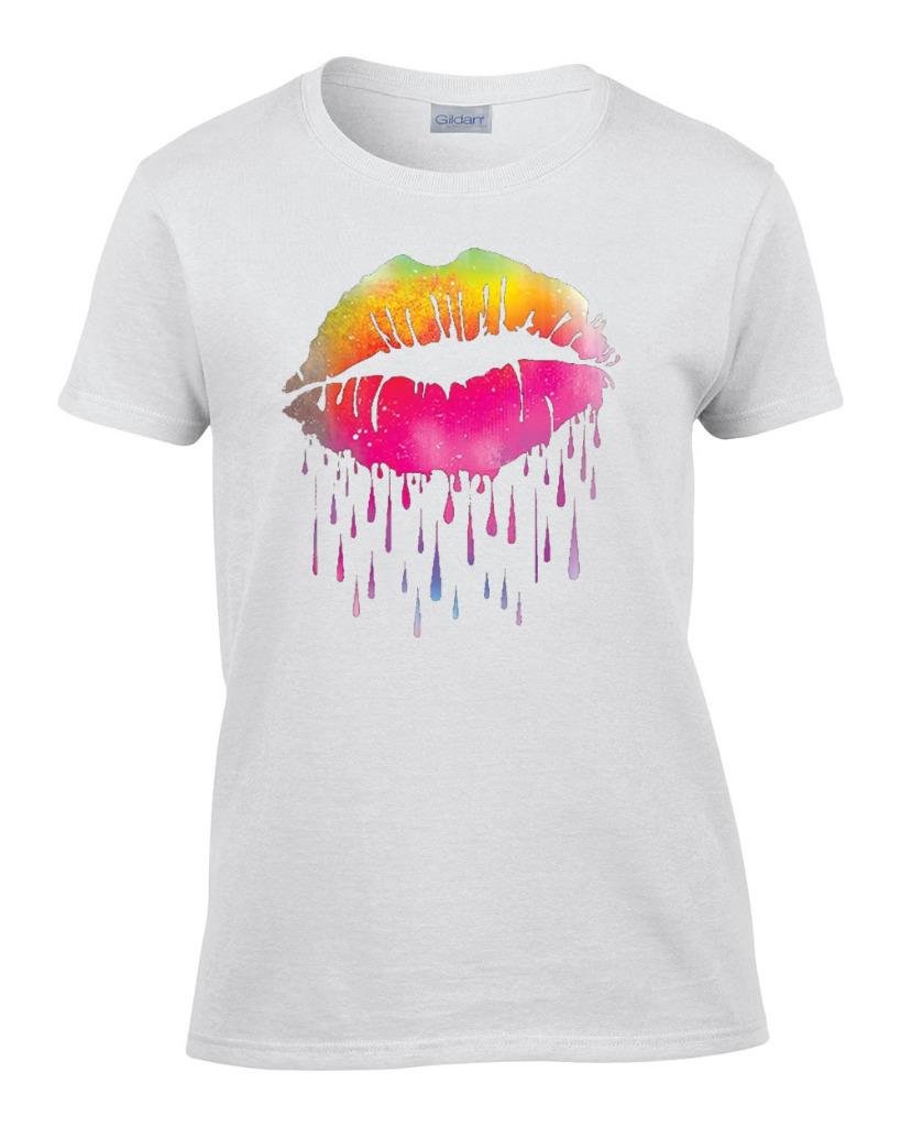 Ladies Neon Melting Lips Like Sugar Dripping Lips Womens T Shirt Ebay 4321