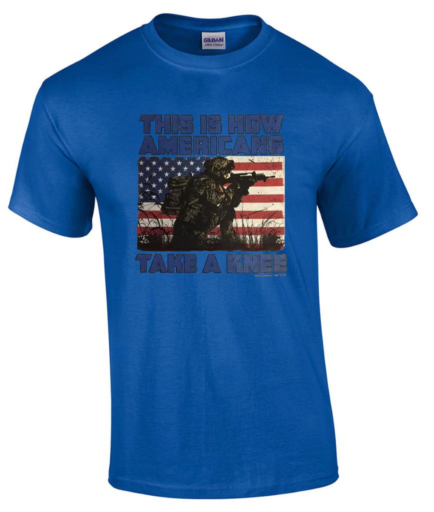 T-shirt Patriotique THIS IS HOW AMERICANS TAKE A KNEE - Homme Coton Noir Manches Courtes