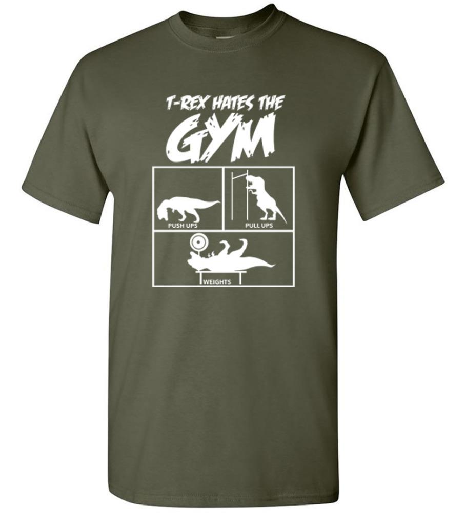 Funny T-Rex Hates The Gym T-Shirt Workout Push Up Humor Novelty Tee