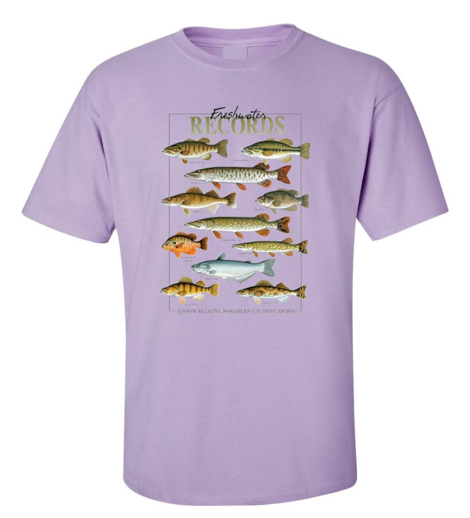 Freshwater Records Fish of US and Northern Canada Walleye Bass Fishing T- Shirt