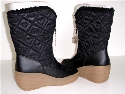 WOMENS JUICY COUTURE BLACK NYLON SHERPA SNOW BOOTS