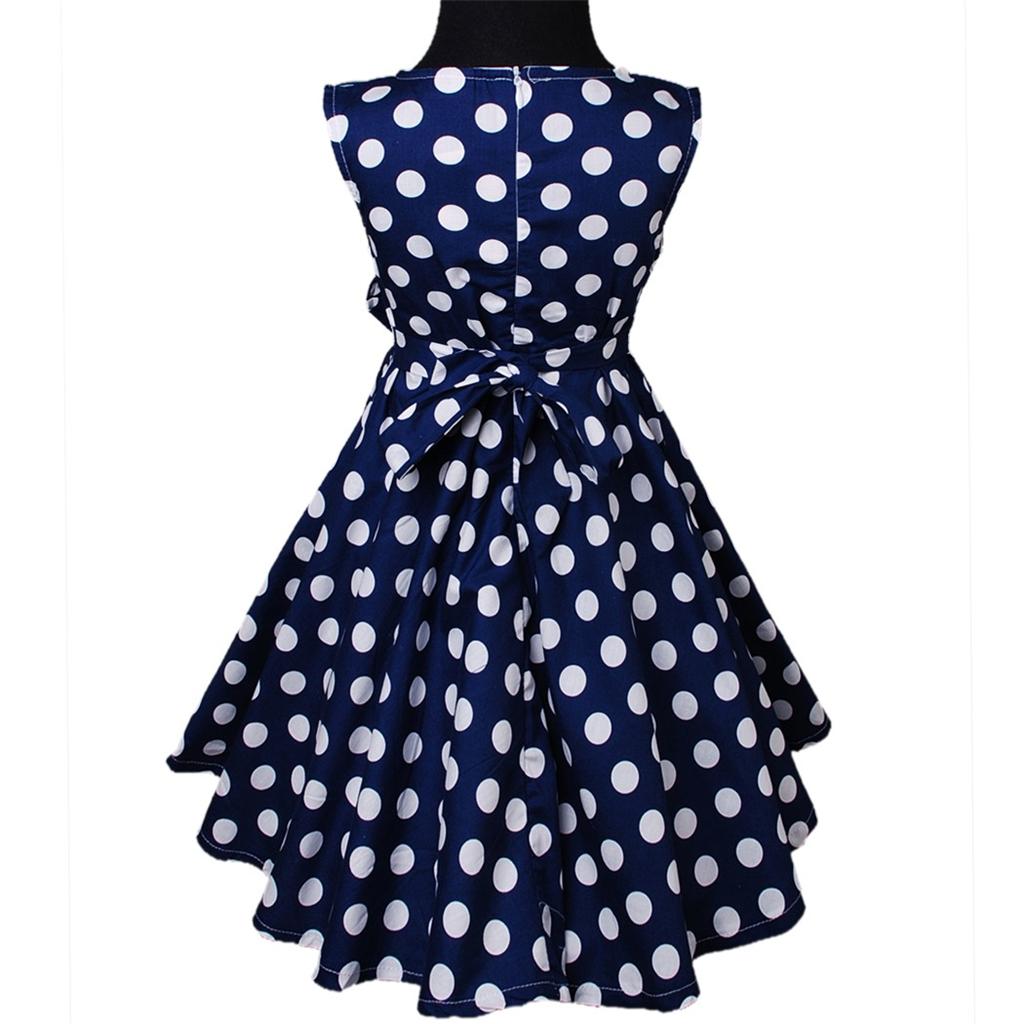Navy Blue White Polka dots Girls Summer Cotton Sleeveless Party Floral ...