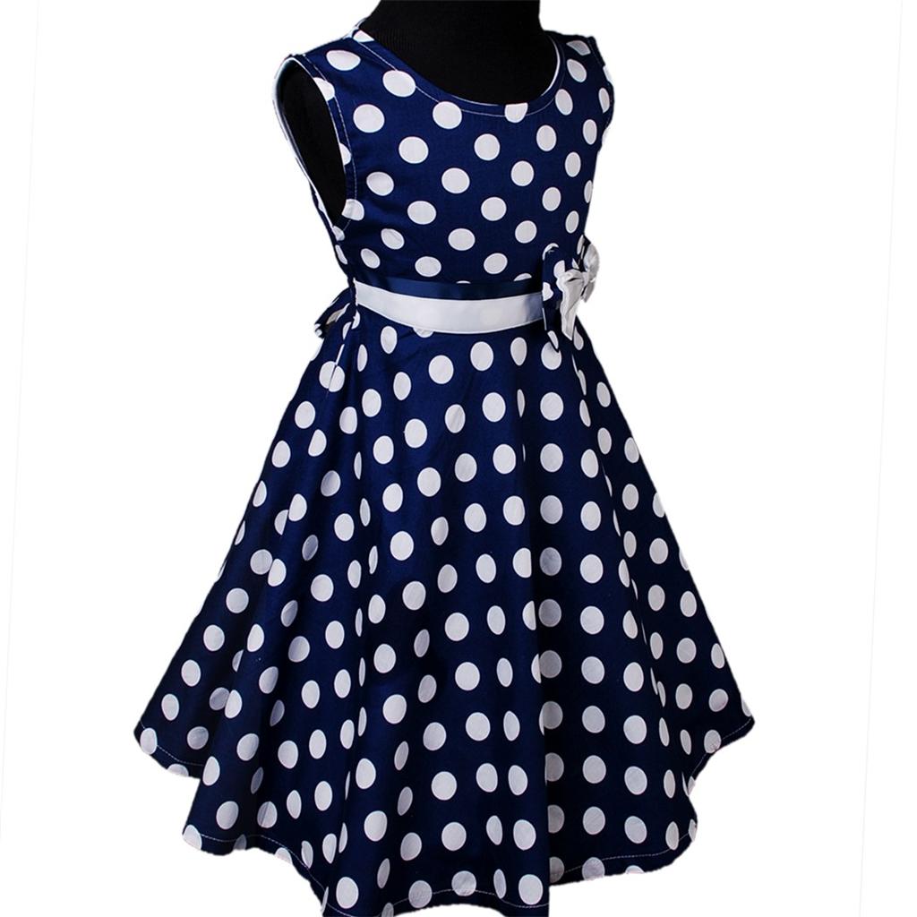 Navy Blue White Polka dots Girls Summer Cotton Sleeveless Party Floral ...