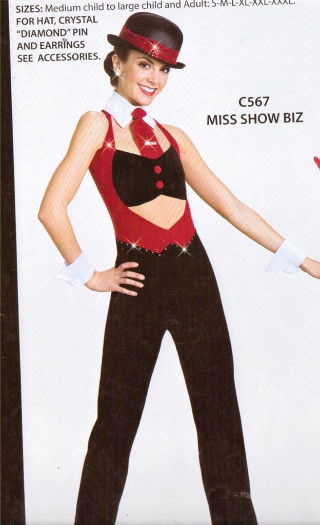 Jazz Tap Dance Costume Artstone Red and Black Jumpsuit Miss Show Biz 462 |  eBay