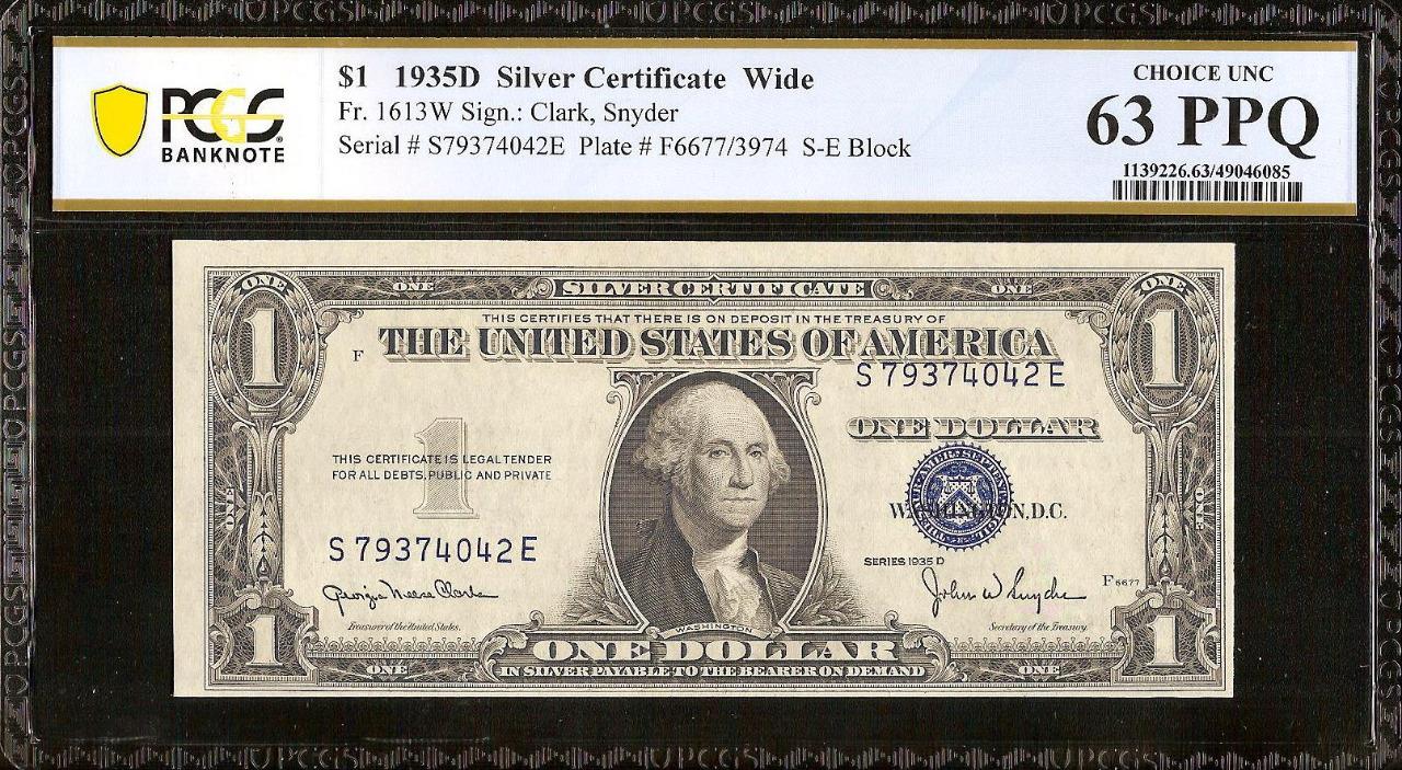 1935D $1 WIDE SILVER CERTIFICATE NOTE MISALIGNED OVERPRINT ERROR PCGS