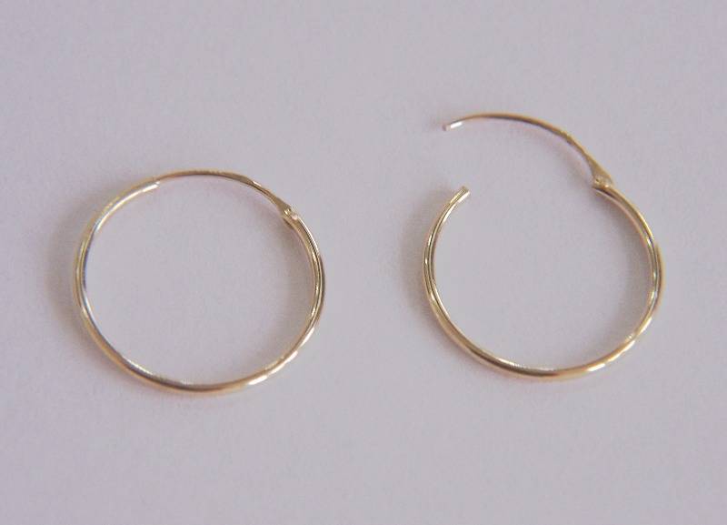 9ct Gold Plain 15mm Top Half Hinged Hoop Sleeper Earrings Pair B'Day ...