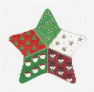 Patchwork Christmas Star handpainted Needlepoint Ornament Canvas Susan ...