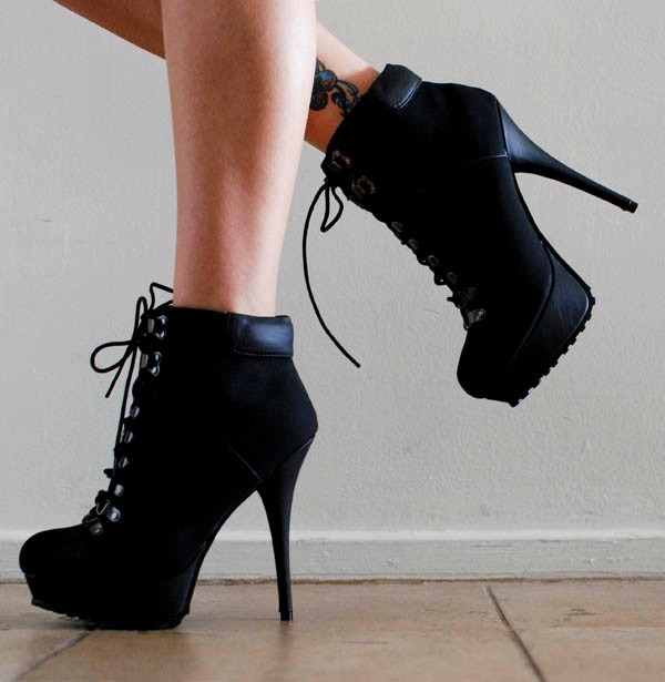 Platform Stiletto Faux Suede High Heels Lace Up Ankle Boots Womens Sexy ...