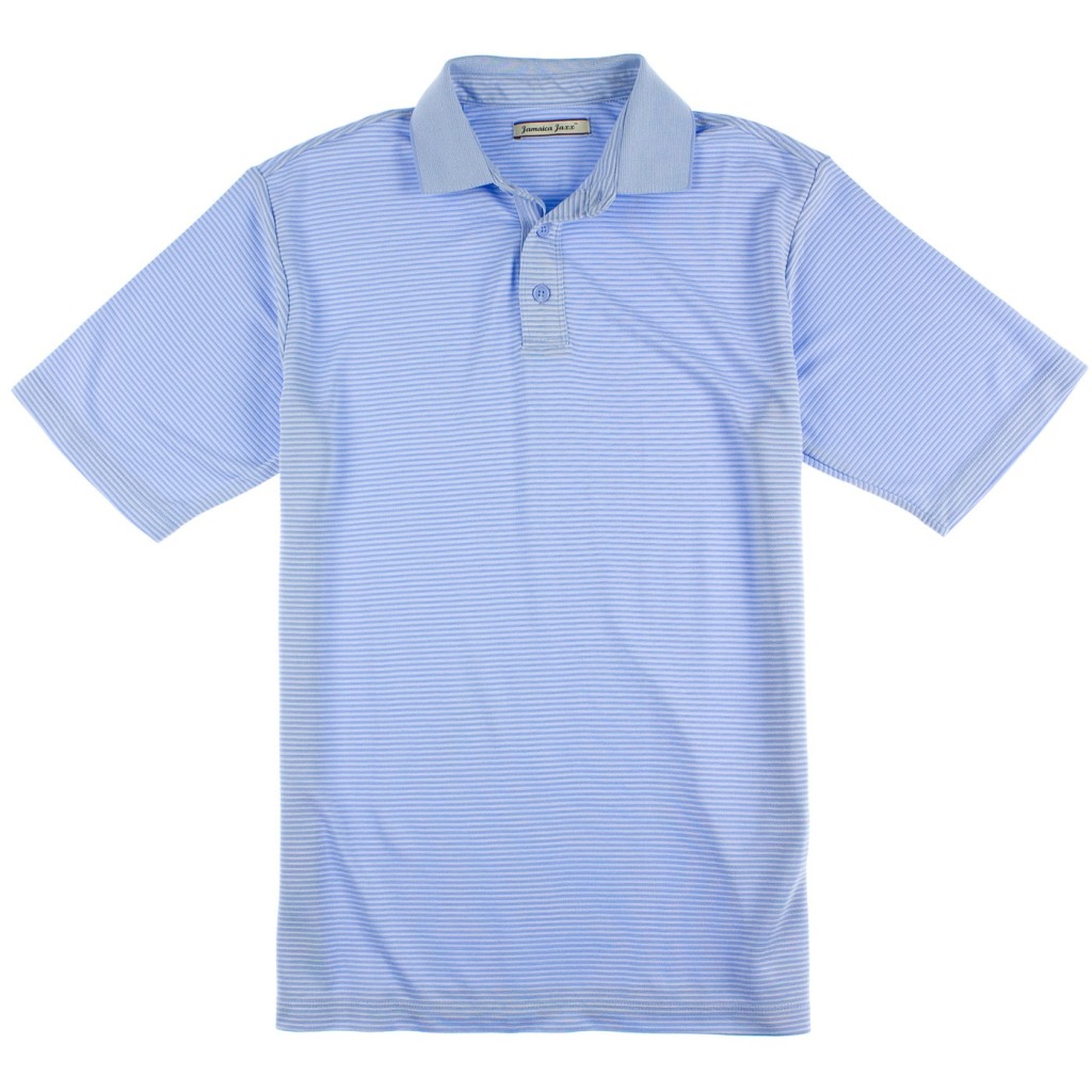 NWT! JAMAICA JAXX Mens MEDIUM Modal Polo Golf Shirt LIGHT BLUE Striped