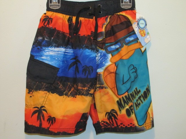 New Boy's Phineas & Ferb PERRY THE PLATYPUS Swim Trunks Shorts, Sz 4/5 ...