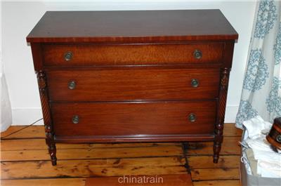 Vintage Mid Century Step Front Hardwood Wood Dresser Bureau Tiger