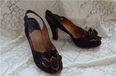 1940s Brown Leather Pumps Andrew Geller US 7 EU 37-38 UK 5 40s Brown Peep Toe Heels