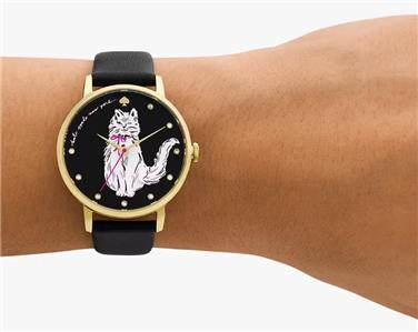 KATE SPADE WHISKERS CAT METRO LEATHER STRAP WATCH KSW1844 W