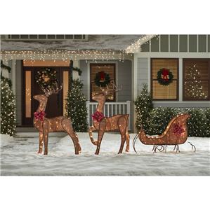 christmas reindeer sleigh 3 piece yard decor lighted 48 christmas reindeer sleigh 3 piece yard decor lighted 48