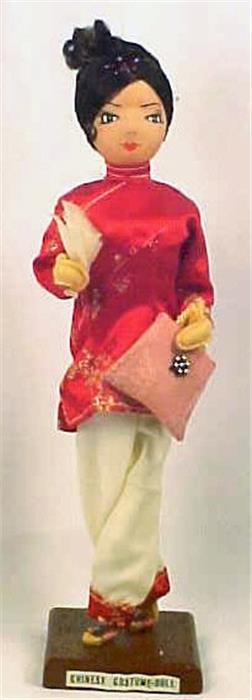 China Chinese Lady Doll with Purse Costume Woman Stockinette Vintage Lovely