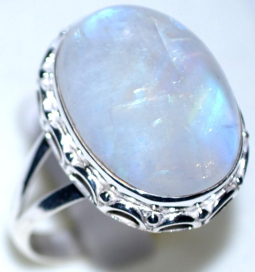 Mystic Moonstone Rings Gemstone 925 Sterling Silver Ring Unique Chunky ...