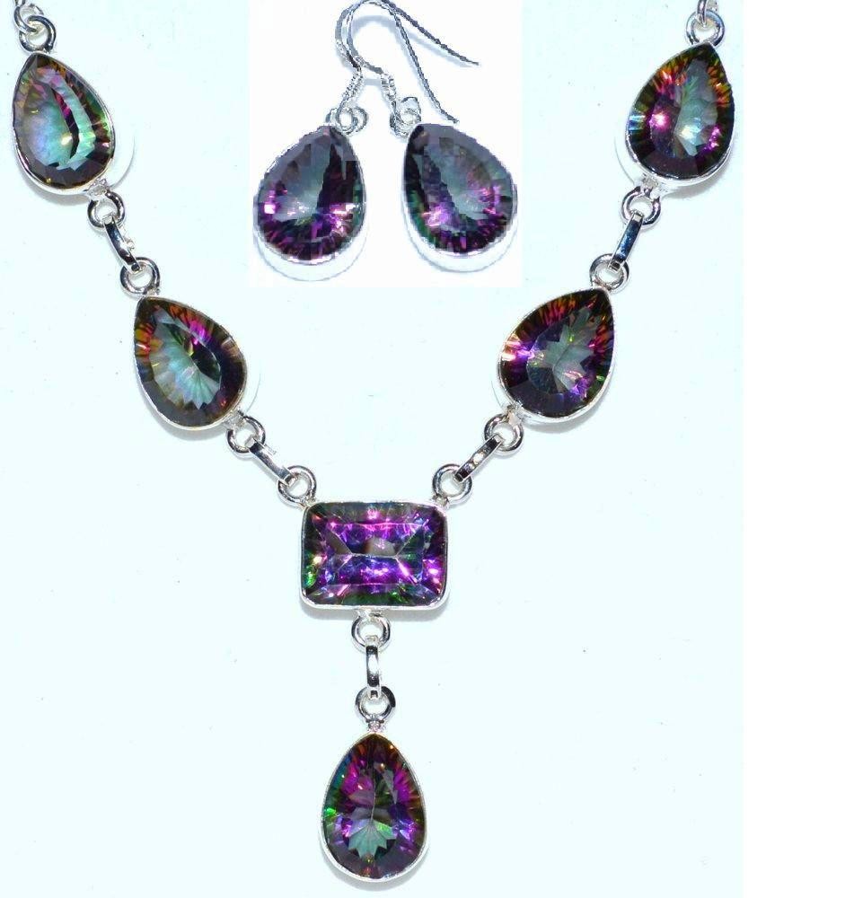 Mystic Fire Topaz Sterling SILVER HALLMARKED Necklace + Earring SET ...