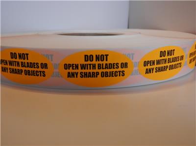 Do Not Open With Blades Or Any Sharp Objects Fluor Orange 1x2 Oval Label 250 Rl Ebay