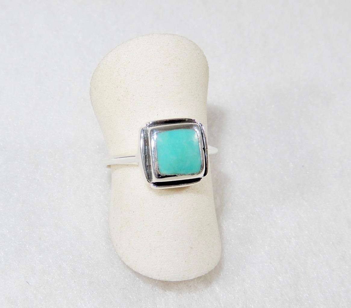 Turquoise Square Ring W Border 925 Sterling Silver Size 6 5 7 75 9 9