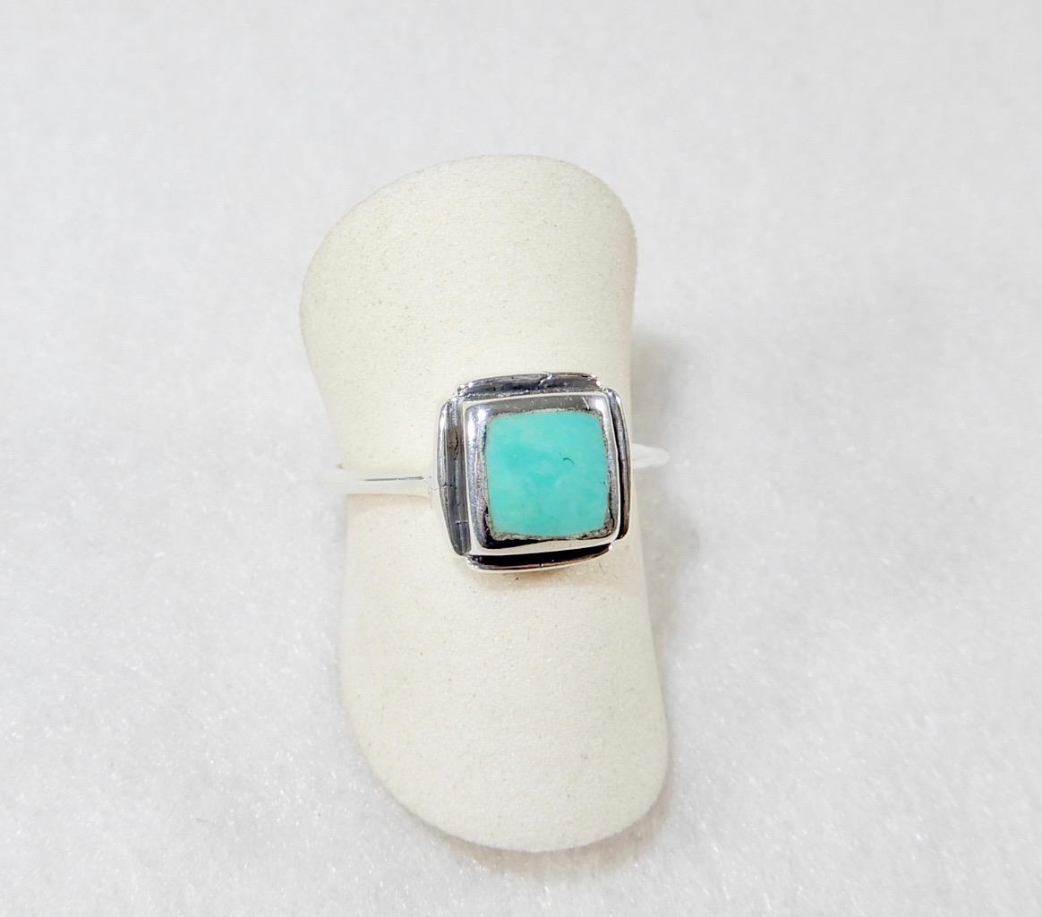 Turquoise Square Ring w/Border 925 Sterling Silver Sizes 7.75, 9, 9.75