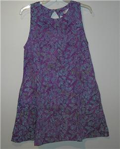 A Line Violet Fern Print Batik Rayon Mini Summer Dress With Side
