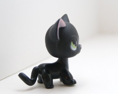 Littlest Pet Shop LPS Black Cat #336 Short Hair Curly Tail Green Eyes ...