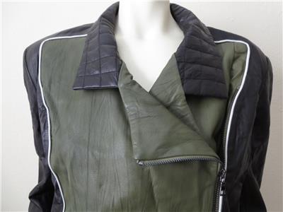 Veste Moto Cuir Ohne Titel Taille 8 - Couleur Olive/Noir/Blanc - Double Fermeture - Neuf Avec étiquettes