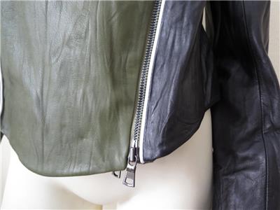 Veste Moto Ohne Titel En Cuir Noir Et Olive - Taille 8 - Double Fermeture éclair - Neuf Avec étiquettes