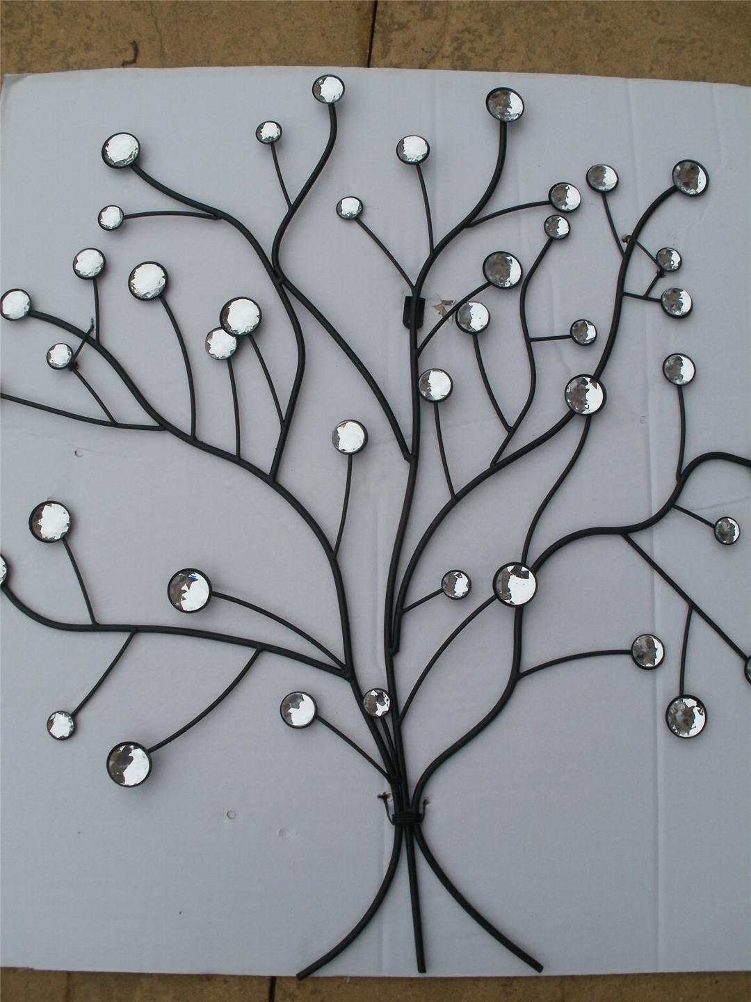 LARGE BLACK METAL WALL ART SCULPTURE TREE with DIAMANTE ...