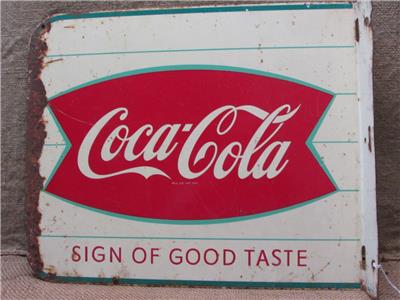 Vintage 1960s Coca-Cola Fish Tail Sign Flanged Double Sided