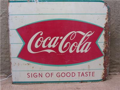 Coca Cola 看板 Vintage 1960s Coca-Cola Fish Tail Sign Flanged Double Sided