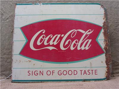 Vintage 1960s Coca-Cola Fish Tail Sign Flanged Double Sided